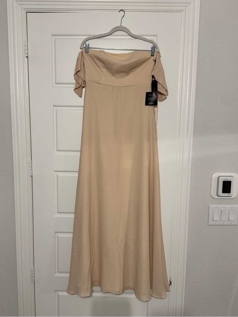 Lulus Off-Shoulder Maxi Dress in Nude